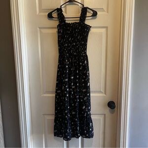 Floral Black Maxi Dress Rouched and Ruffles XS  Whimsical Fairy Dress
